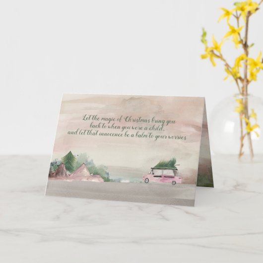 木の国のクリスマスシーンを持ち帰る カード (黄色い花)