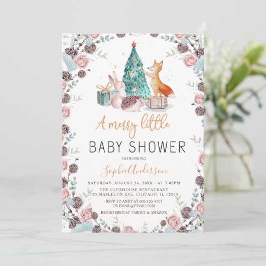 木の国の動物松の木のクリスマスシャワー 招待状 (スタンド正面)