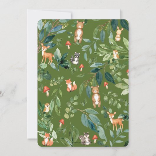 『木の国の動素朴物の赤ん坊が男の子の双子をシャワー 招待状 (裏面)