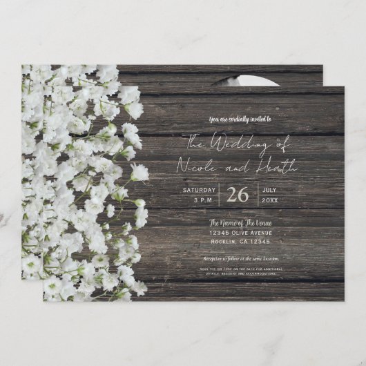 木の国の結婚式で素朴の赤ちゃんの息 招待状 (正面/裏面)