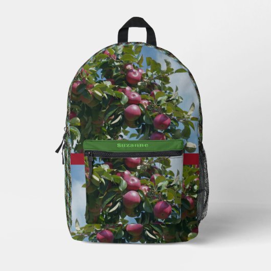 木の国の赤りんごパーソナライズされた プリントバックパック (正面)
