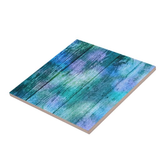 木の塀の落書きの紫色の青緑のターコイズ タイル (側面)