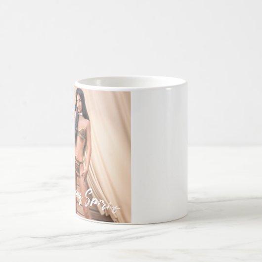 木の壁にポーズを取る若い先住民アメリカ人 コーヒーマグカップ (中央)