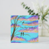 木の大枝のカラフルの雲の空の芸術の黒い鳥 招待状 (スタンド正面)