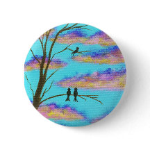 木の大枝のカラフルの雲の空の芸術の黒い鳥