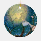 木の天使の音楽的なハート愛クリスマスOrnamnet セラミックオーナメント (正面)