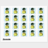 木の実の植物性イラストレーションの上の緑のリンゴ スクエアシール (シート)