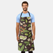 木の実、貝殻、ふすまを使った継ぎ目のないピスタチオの模様 エプロン (着用した状態)