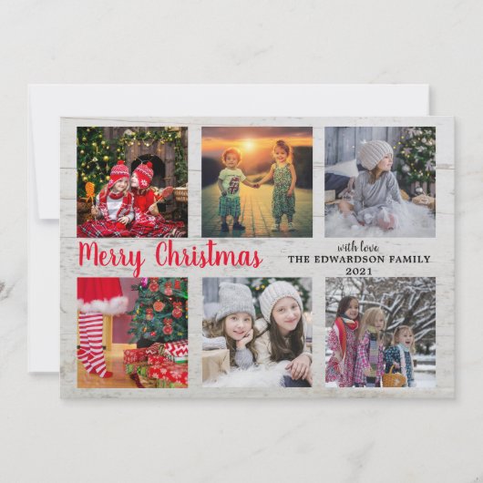木の家族素朴写真コラージュメリークリスマス シーズンカード (正面)