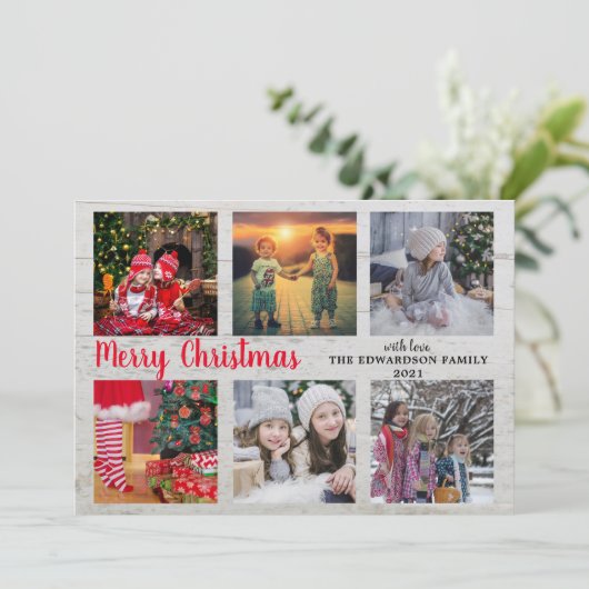 木の家族素朴写真コラージュメリークリスマス シーズンカード (スタンド正面)