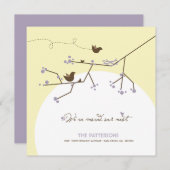 木の家移動の紫色の鳥家族の新しい巣 案内状 (正面/裏面)