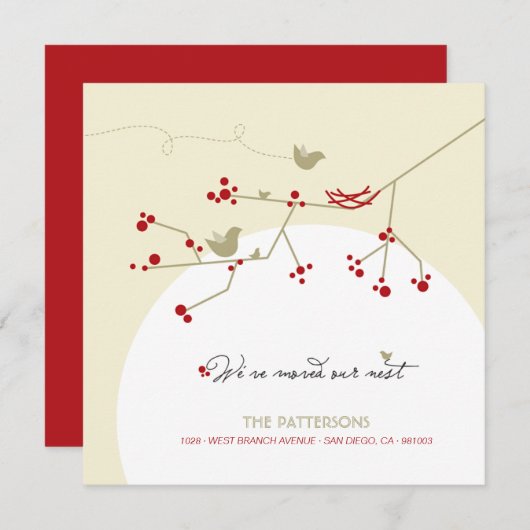 木の家移動の赤い鳥家族の新しい巣 案内状 (正面/裏面)