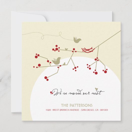 木の家移動の赤い鳥家族の新しい巣 案内状 (正面)