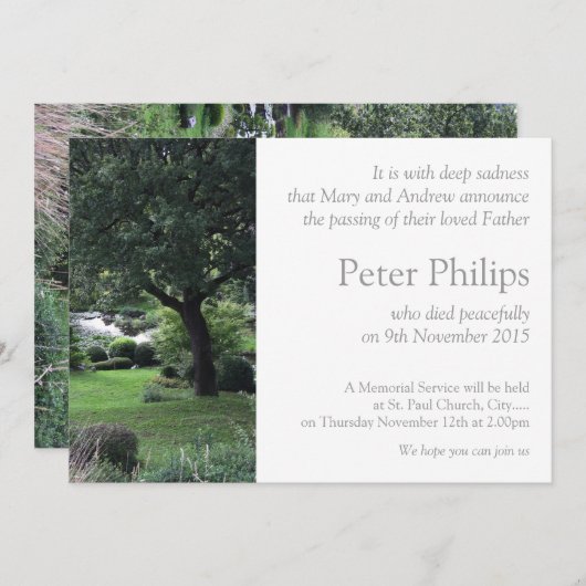 木の平和な庭6葬儀のお知らせ 招待状 (正面/裏面)