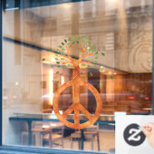 木の平和 – フラワーパワーハート1 ウィンドウサイン (カフェ窓)