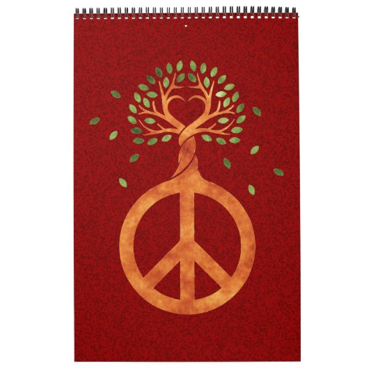 木の平和 – フラワーパワーハート1 カレンダー (カバー)