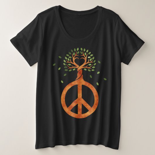 木の平和 – フラワーパワーハート1 プラスサイズTシャツ (デザイン正面)