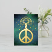 木の平和 – フラワーパワーハート1 箔シーズンポストカード (立ち正面)