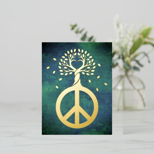 木の平和 – フラワーパワーハート1 箔シーズンポストカード (立ち正面)