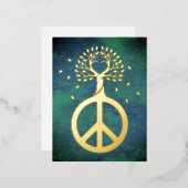 木の平和 – フラワーパワーハート1 箔シーズンポストカード (正面/裏面)