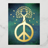 木の平和 – フラワーパワーハート1 箔シーズンポストカード (正面)