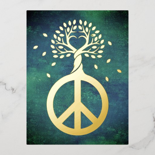 木の平和 – フラワーパワーハート1 箔シーズンポストカード (正面)