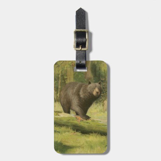 木の幹で歩んでいるツキノワグマ ラゲッジタグ (正面縦)