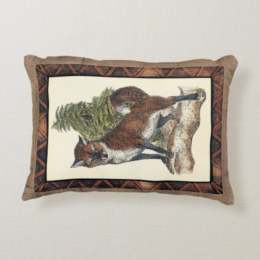 木の幹で歩んでいる素朴なキツネ アクセントクッション (裏面)