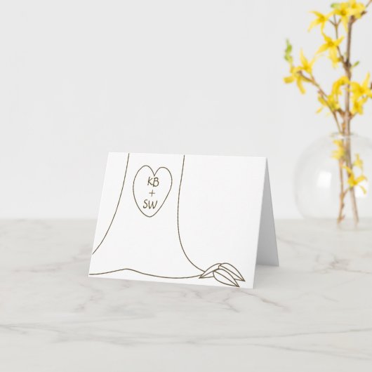 木の幹に彫られたイニシャル カード - オーダーメイド (黄色い花)