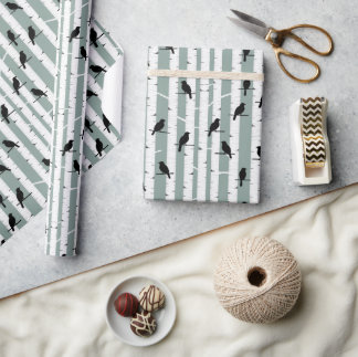 木の幹に止まった黒い鳥ラッピング紙 ラッピングペーパー