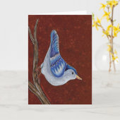 木の幹の挨拶状のアオカケスの登山 カード (黄色い花)