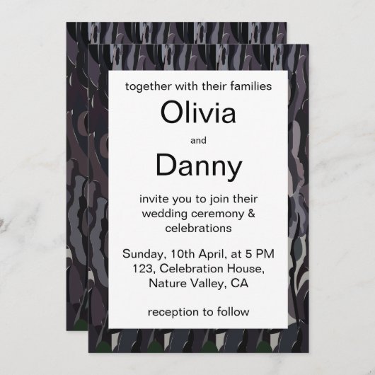 木の幹の背景自然結婚 招待状 (正面/裏面)