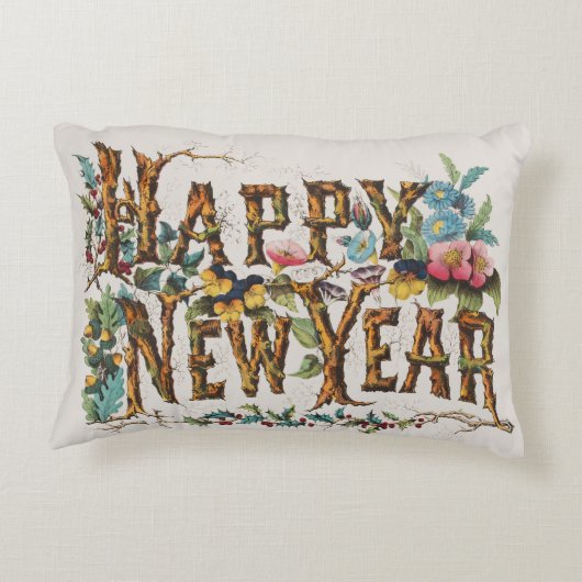 木の幹やどんぐりや花が咲き乱れる新年 アクセントクッション (裏面)