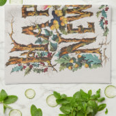 木の幹やどんぐりや花が咲き乱れる新年 キッチンタオル (折り畳み)