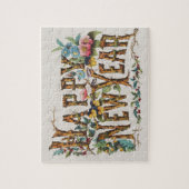 木の幹やどんぐりや花が咲き乱れる新年 ジグソーパズル (縦)