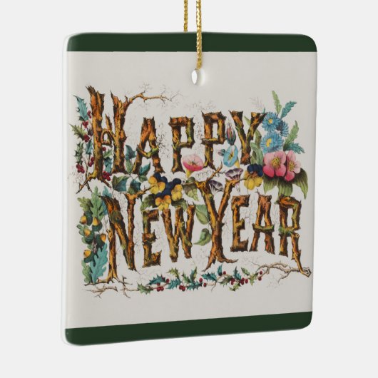 木の幹やどんぐりや花が咲き乱れる新年 セラミックオーナメント (右)