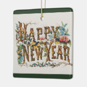 木の幹やどんぐりや花が咲き乱れる新年 セラミックオーナメント (左)