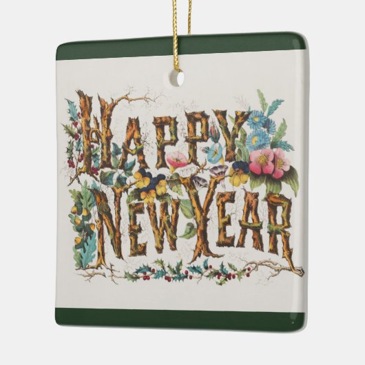 木の幹やどんぐりや花が咲き乱れる新年 セラミックオーナメント (左)