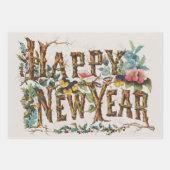 木の幹やどんぐりや花が咲き乱れる新年 ラッピングペーパーシート (正面3)