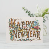 木の幹やどんぐりや花が咲き乱れる新年 招待状 (スタンド正面)