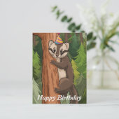 木の幹を登るマーテンの誕生日 ポストカード (スタンド正面)