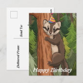 木の幹を登るマーテンの誕生日 ポストカード (正面/裏面)