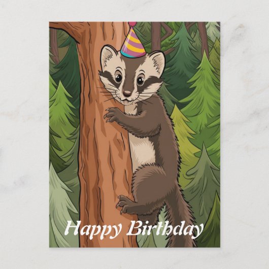 木の幹を登るマーテンの誕生日 ポストカード (正面)