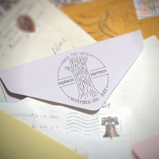 木の幹カップルのイニシャルは日付を結婚保存 ラバースタンプ