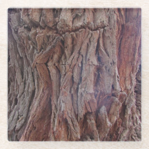 木の幹フォトレッドブラウンストライプの木目の樹皮 ガラスコースター