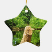 木の幹自然写真湖公園 セラミックオーナメント (裏面)