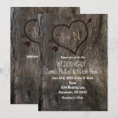 木の幹 + ハート型彫刻 ウェディング 招待状 (正面/裏面)