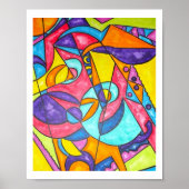 木の幾何学的な芸術の中でモダンしゃがむ鳥 ポスター (正面)