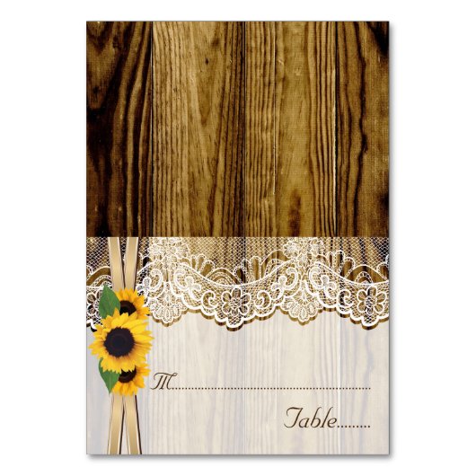 木の座席表にレースと結婚ひまわり テーブルナンバー (正面)