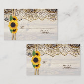 木の座席表にレースと結婚ひまわり プレイスカード (正面/裏面)